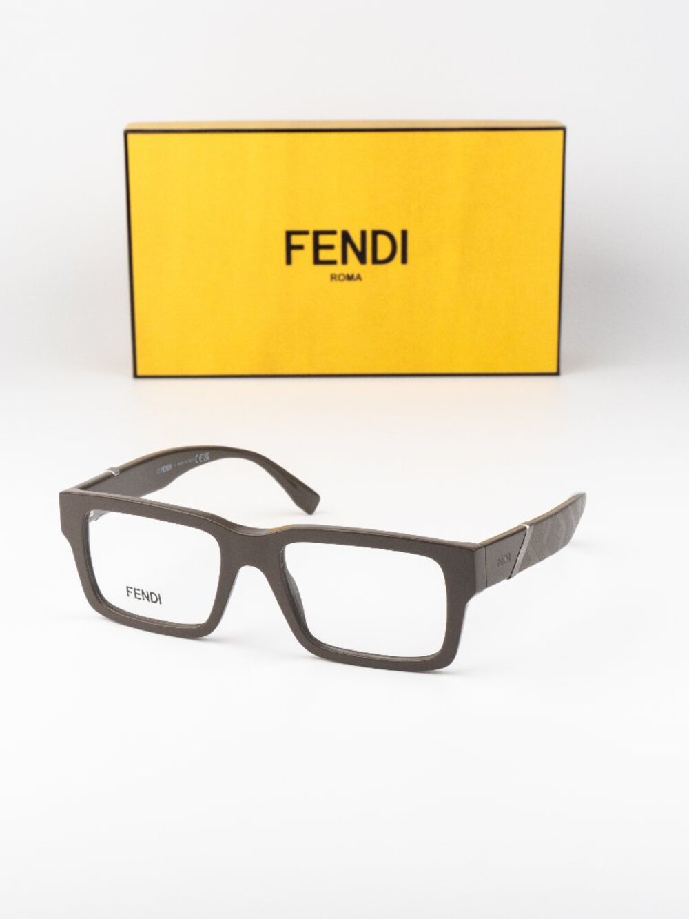 Fendi Men Eyeglasses Rectangular Brown FE50114I 050 NEW AUTHENTIC